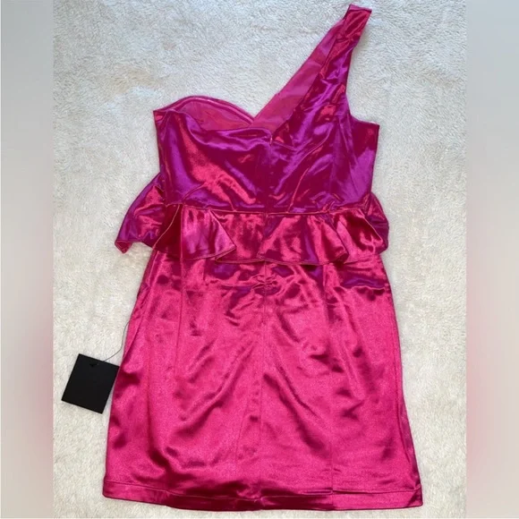 Lulus Flirtatious Energy Pink Satin One-Shoulder Bodycon Mini Dress - Picture 3 of 8